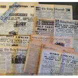 WWII Original Newspapers of Various dates between 1939-1945, covering French defeat, Blitz, Hong