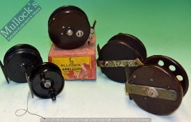 Selection of Bakelite Fishing Reels To include Allcocks Aerialite 3.75” boxed, Allcocks Aerialite