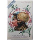 India & Punjab – Sikh & British Officer Vintage WWI postcard showing Sikh officer titled ‘Les