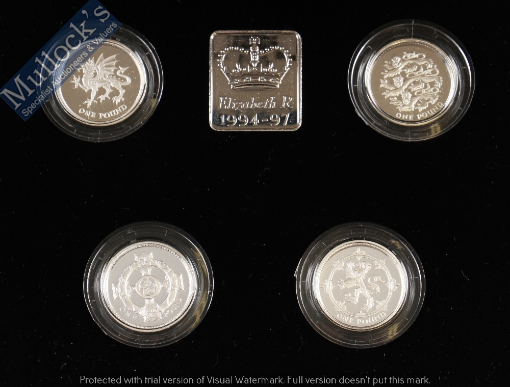 1994 - 1997 Royal Mint £1 silver Coin Proof Set: Including 4 - £1 coin complete with leaflet in - Image 2 of 2