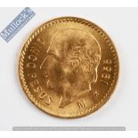 1955 Mexican 5 Pesos Gold coin: Weight (grams): 4.16 Pure gold Fineness: 900.0 Dimensions: 19mm