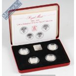 1984 - 1987 Royal Mint £1 silver Coin Proof Set: Including 4 - £1 coin complete with leaflet in