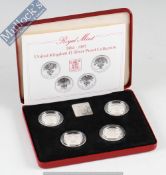 1984 - 1987 Royal Mint £1 silver Coin Proof Set: Including 4 - £1 coin complete with leaflet in