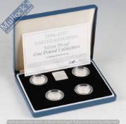 1994 - 1997 Royal Mint £1 silver Coin Proof Set: Including 4 - £1 coin complete with leaflet in