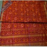 India – Early Patola with Gold Border hand made in red with decorative pattern, measures 5mx115cm