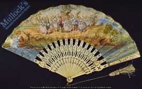 A Beautiful Early European Folding Fan 1820s-40s - With pierced shaped and metal inlaid bone