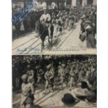 India & Punjab – Sikh Troops & Band marching to Western Front Two vintage WWI postcards showing Sikh