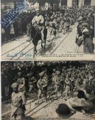 India & Punjab – Sikh Troops & Band marching to Western Front Two vintage WWI postcards showing Sikh