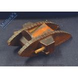 WWI Hand Made Tank Trinket Box a 2 Gun British tank having removable lid made from wood 23cm long