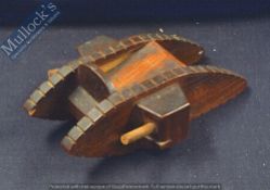 WWI Hand Made Tank Trinket Box a 2 Gun British tank having removable lid made from wood 23cm long