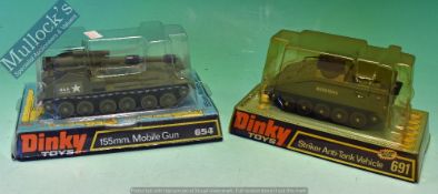 Dinky Toys 654 155mm Mobile Gun Diecast Model Together with 691 Striker Anti-Tank Gun in original