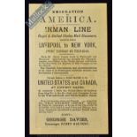 Inman Line - Emigration To America. Liverpool To New York Circa 1881-83 Advertising Card featuring