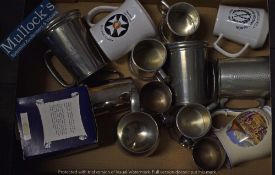 Collection of Rifle Shooting Tankards To include Silver plated and Pewter examples with 3 china