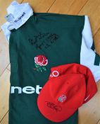 1998 & 2004 England Signed Rugby Training Jersey & Cap: Roger Uttley, England and Lions player,