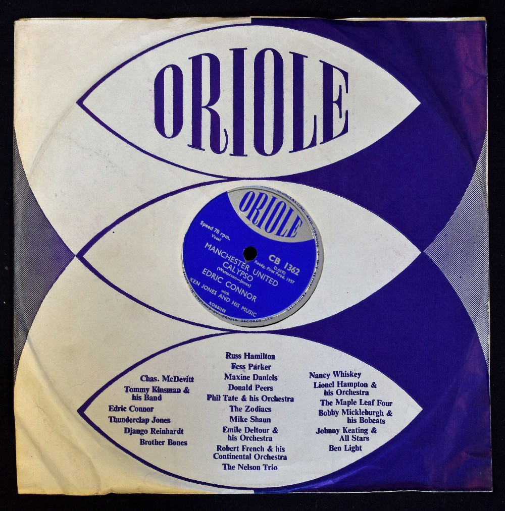 1957 The Manchester United Calypso, a 78rpm record by Edric Connor on the Oriole blue/white label,