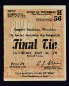 1937 FA Cup Final match ticket 1st May 1937. Good.
