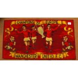 Large 1968 Champions of Europe woven rug size 1.24metres x 0.7 metre featuring the trophy, United