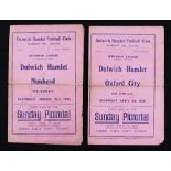1935/1936 Isthmian League Dulwich Hamlet football programme s v Oxford City (4 April 1936) and v