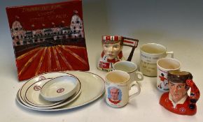 Collection of Manchester United artefacts to include Royal Doulton set of cup & saucer, platter,