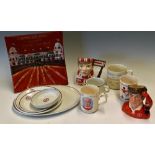 Collection of Manchester United artefacts to include Royal Doulton set of cup & saucer, platter,