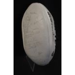 Signed Rugby Ball: A white full size Tuftex ball, apparently originally signed by Leicester