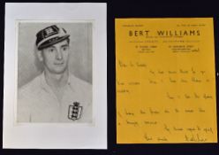 1950’s (but undated) hand written letter from Bert Williams (on Bert Williams Sports Outfitters