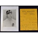 1950’s (but undated) hand written letter from Bert Williams (on Bert Williams Sports Outfitters