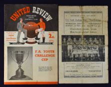 1955/1956 FA Youth Cup Finals Manchester Utd v Chesterfield at Old Trafford football programmes