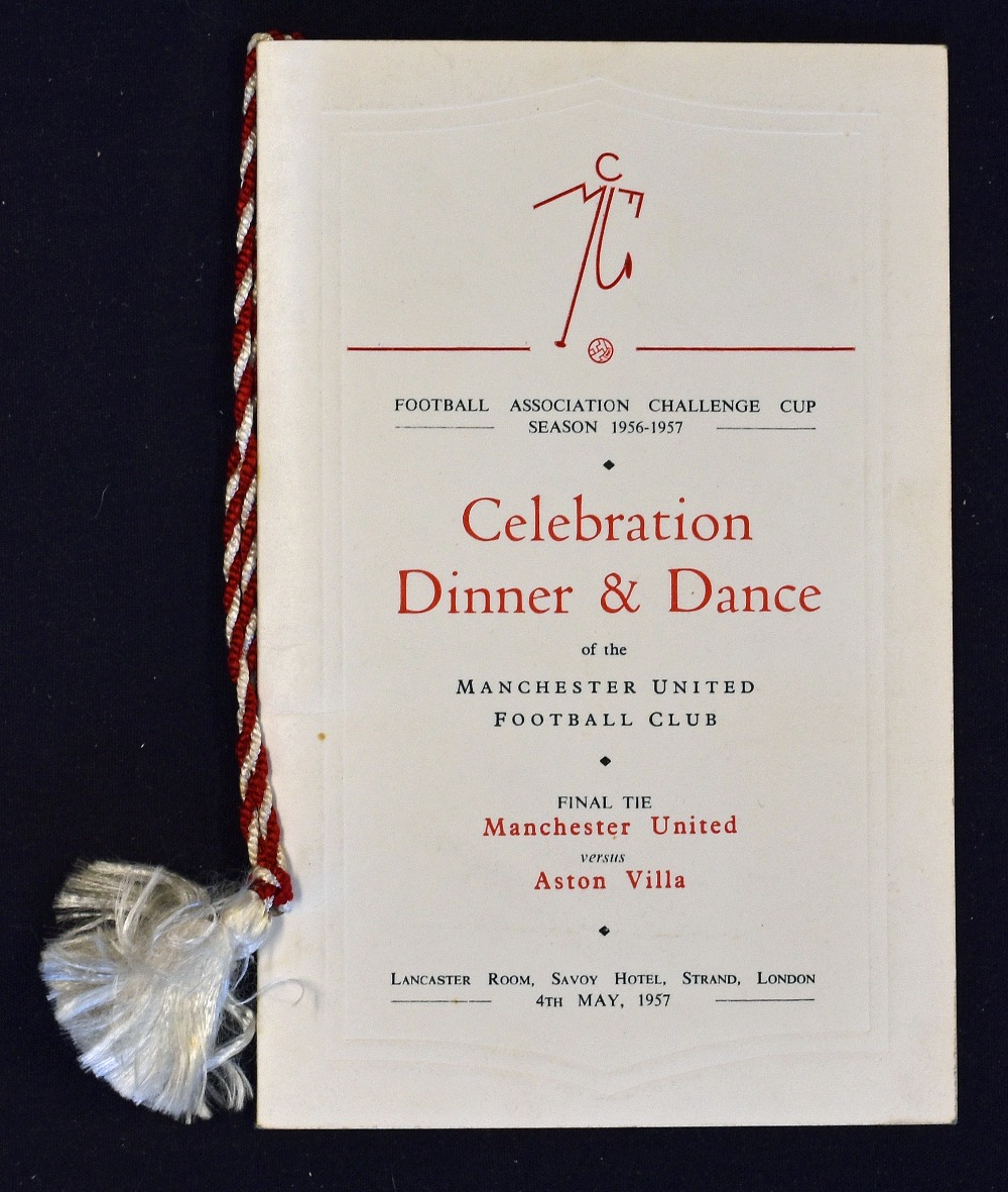 1957 FA Cup Final Celebration dinner & dance menu for Manchester Utd at Lancaster room, Savoy Hotel,