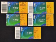 2003 Rugby World Cup Wales Rugby Tickets (5): Neat, clean hologrammed tickets, one with fold, one