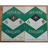 1963 & 1965: 5 Nations Ireland v England Rugby Programmes (2): The earlier F/G, the latter VG, two