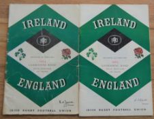 1963 & 1965: 5 Nations Ireland v England Rugby Programmes (2): The earlier F/G, the latter VG, two