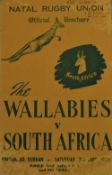 Scarce 1953 S Africa v Australian Wallabies Third and Final Test, Durban, Rugby Programme: Bearing