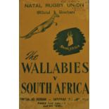 Scarce 1953 S Africa v Australian Wallabies Third and Final Test, Durban, Rugby Programme: Bearing