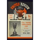 1956/1957 FA Youth Cup Manchester Utd v Blackburn Rovers, v Southampton football programmes (semi-