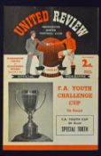 1956/1957 FA Youth Cup Manchester Utd v Blackburn Rovers, v Southampton football programmes (semi-