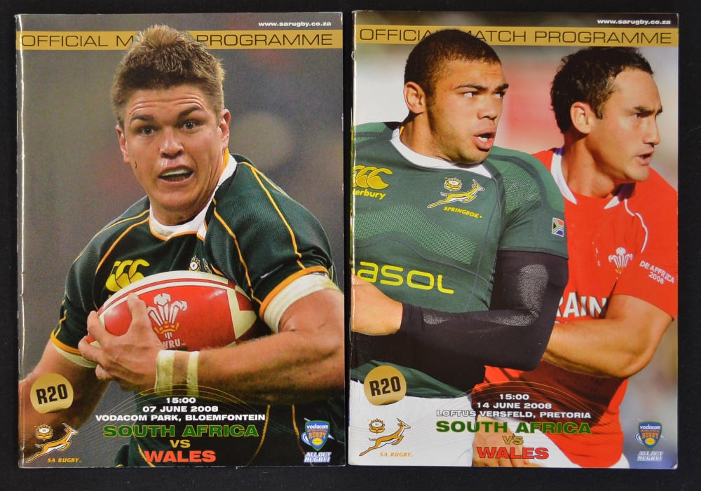 Wales in S Africa Rugby Programmes 2008 (2): Both test programmes (Bloemfontein/Pretoria) from the