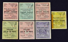 Collection of international match tickets to include England v 1952 Belgium, Wales, 1953 Hungary (