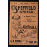 1900/1901 Sheffield United v Everton football programme Xmas Day 1900 Division 1 at Bramhall Lane,