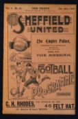 1900/1901 Sheffield United v Everton football programme Xmas Day 1900 Division 1 at Bramhall Lane,
