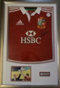 2013 British Lions Signed Official Replica Rugby Jersey, beautifully mounted, framed and glazed: