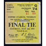 1953 FA Cup Final match ticket Blackpool v Bolton Wanderers Fair-good.