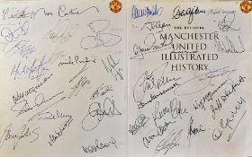 2001 The Official Manchester United illustrated history handbook with multiple signatures of players