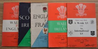 1957 5 Nations & Special Rugby Programme Quintet (5): Scotland v Ireland, England v France and Wales