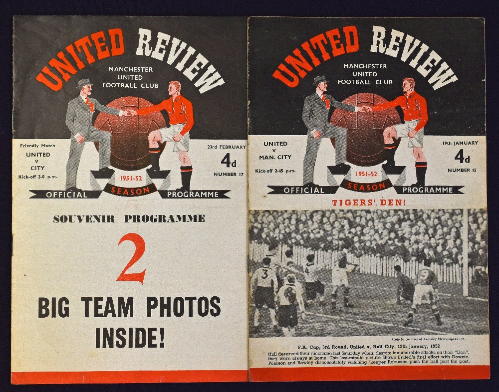 1951/1952 Manchester United v Manchester City home football programme dated 19 January 1952; also