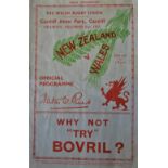 Scarce 1935 Wales v New Zealand Rugby Programme: The 16 pp Cardiff Arms Park issue for this famous