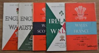 1958 5 Nations Welsh Rugby etc Programmes (5): Good set, Wales v Scotland (minor spine