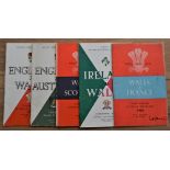 1958 5 Nations Welsh Rugby etc Programmes (5): Good set, Wales v Scotland (minor spine