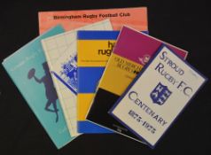 Rugby Club Brochures (6): All good, issues from Birmingham RFC 1968, both Stroud RFC and the