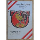 1933-4 Scarce French Rugby Programme: 20 pp with coloured cover in bold French style, this